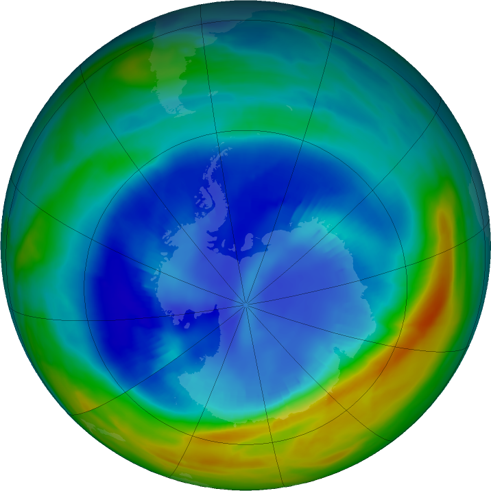 Antarctic ozone map for 25 August 2020